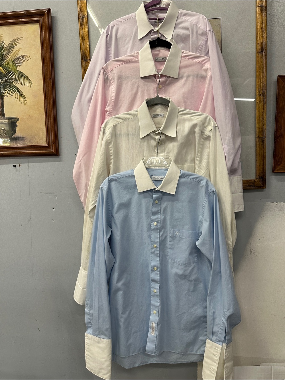 Vintage Dior Contrast-Collar Dress Shirts - Blue, Pink, Cream, purple bundle
